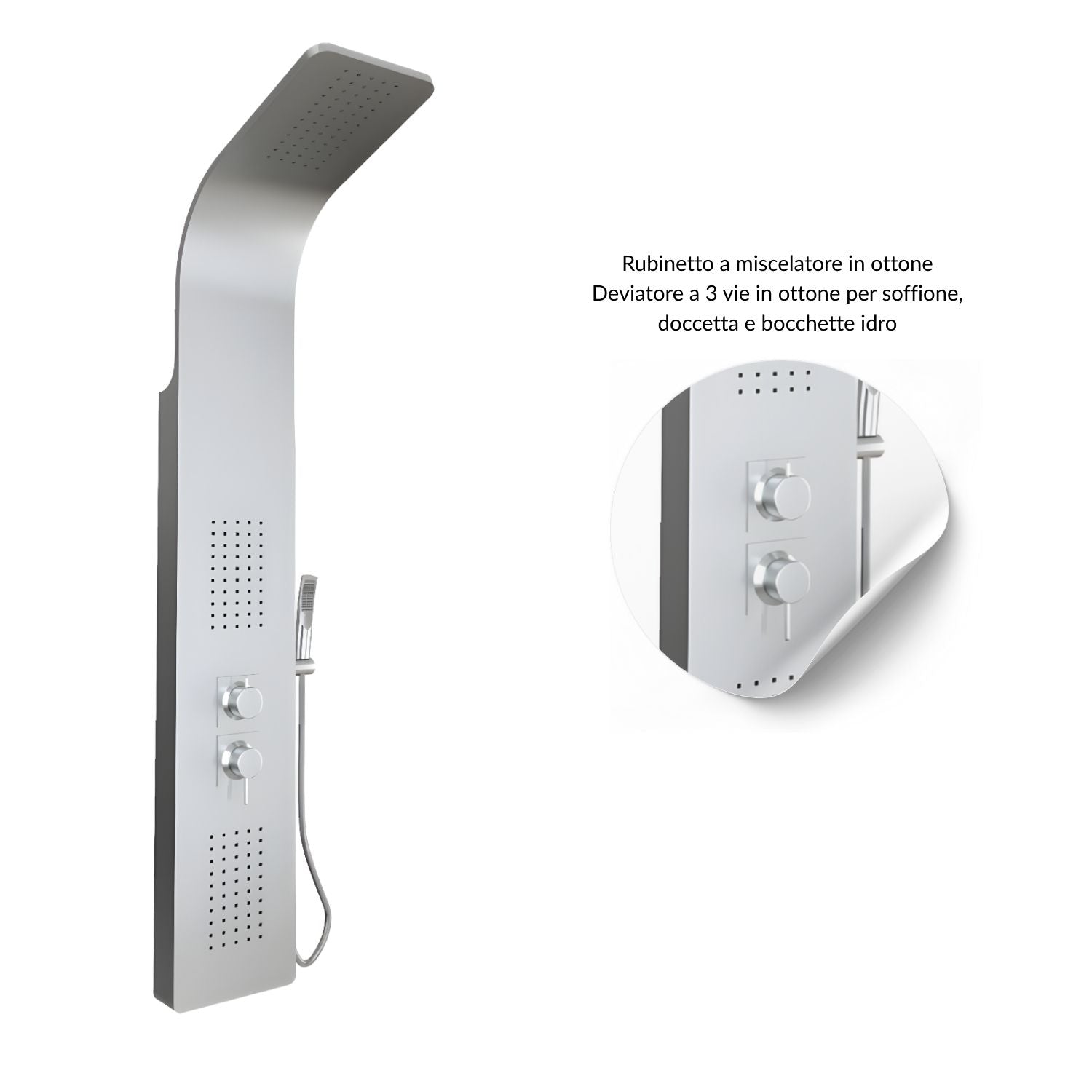 Colonna doccia 3 funzioni acciaio inox 2 bocchette idro lombari l20xp44xh140 001b *** finitura- spazzolato, confezione 1