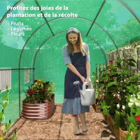 Serra a Tunnel da Giardino 6 m² 3 x 2 m con 1 Porta e 2 Pareti Laterali Zippate Arrotolabili, 6 Finestre, Verde