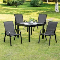 Sedie da Giardino Set 4 Pezzi con Braccioli, in Metallo e Tessuto Traspirante, 70x54x90cm, Nero