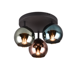 Plafoniera 3 vetri, metallo, nero e multicolor effetto fumé, D 33 cm, Sheldon