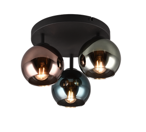 Plafoniera 3 vetri, metallo, nero e multicolor effetto fumé, D 33 cm, Sheldon