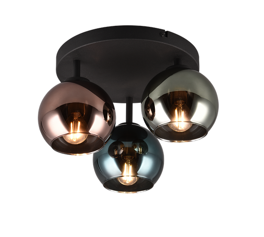 Plafoniera 3 vetri, metallo, nero e multicolor effetto fumé, D 33 cm, Sheldon