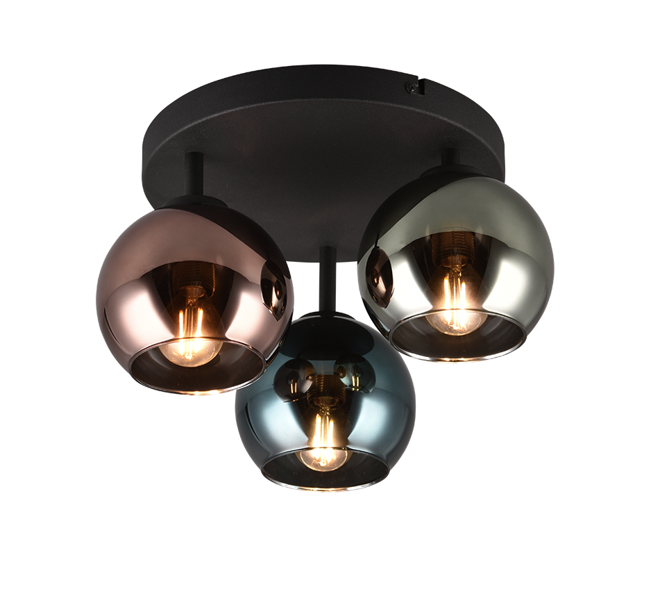 Plafoniera 3 vetri, metallo, nero e multicolor effetto fumé, D 33 cm, Sheldon