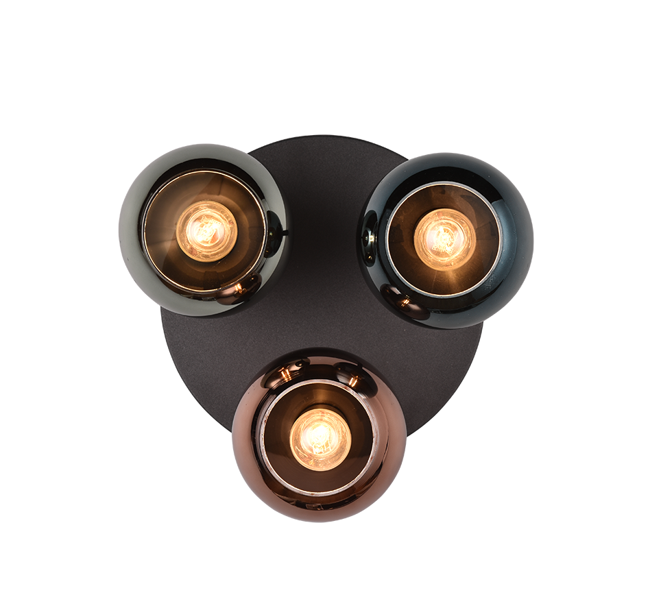 Plafoniera 3 vetri, metallo, nero e multicolor effetto fumé, D 33 cm, Sheldon