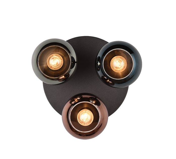 Plafoniera 3 vetri, metallo, nero e multicolor effetto fumé, D 33 cm, Sheldon