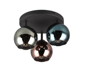 Plafoniera 3 vetri, metallo, nero e multicolor effetto fumé, D 33 cm, Sheldon