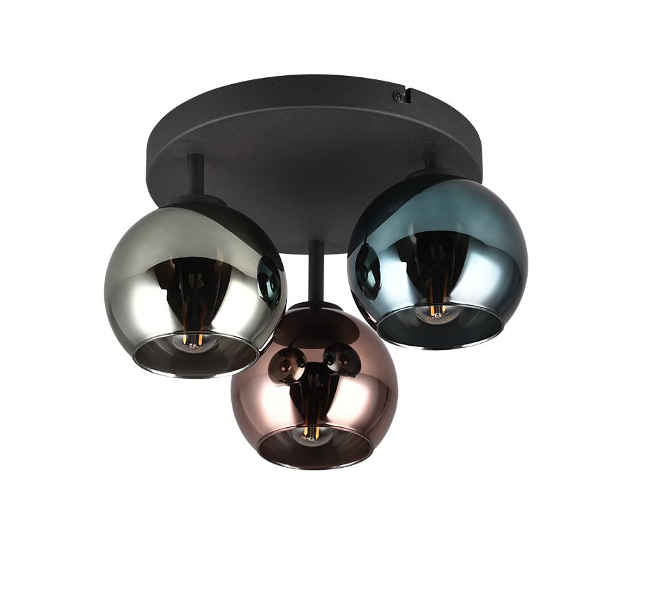 Plafoniera 3 vetri, metallo, nero e multicolor effetto fumé, D 33 cm, Sheldon