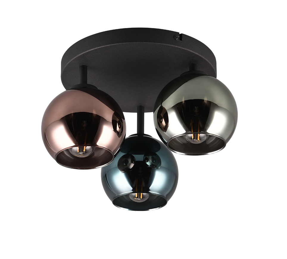 Plafoniera 3 vetri, metallo, nero e multicolor effetto fumé, D 33 cm, Sheldon