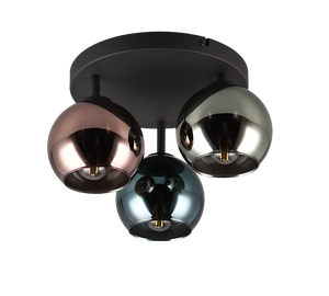 Plafoniera 3 vetri, metallo, nero e multicolor effetto fumé, D 33 cm, Sheldon