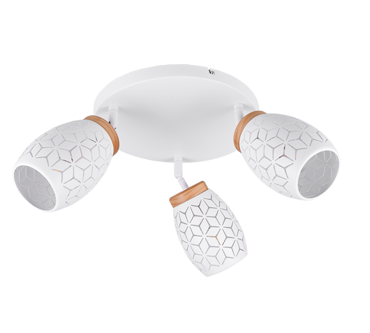 Plafoniera 3 spots, metallo, bianco e legno, D 58 cm, Bidar