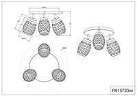 Plafoniera 3 spots, metallo, nero e legno, D 58 cm, Bidar
