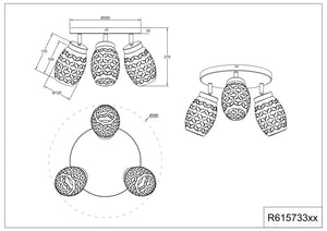 Plafoniera 3 spots, metallo, nero e legno, D 58 cm, Bidar