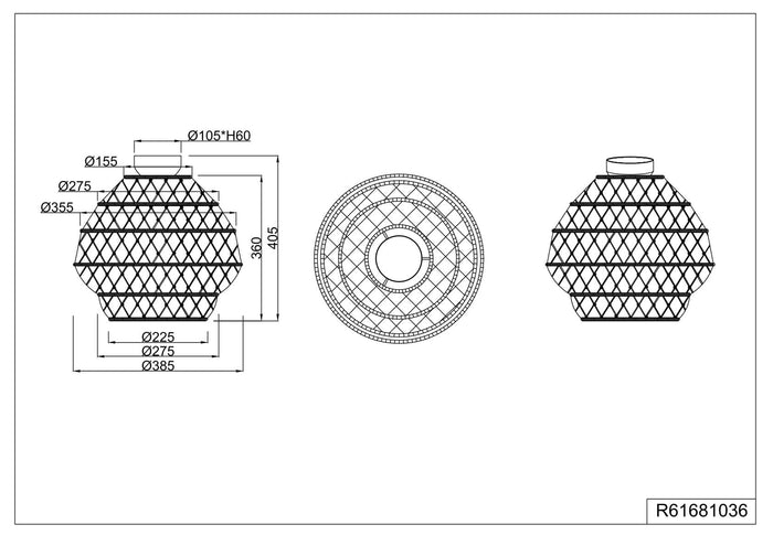 Plafoniera, canapa e metallo, naturale e nero, D 39 cm, Hive