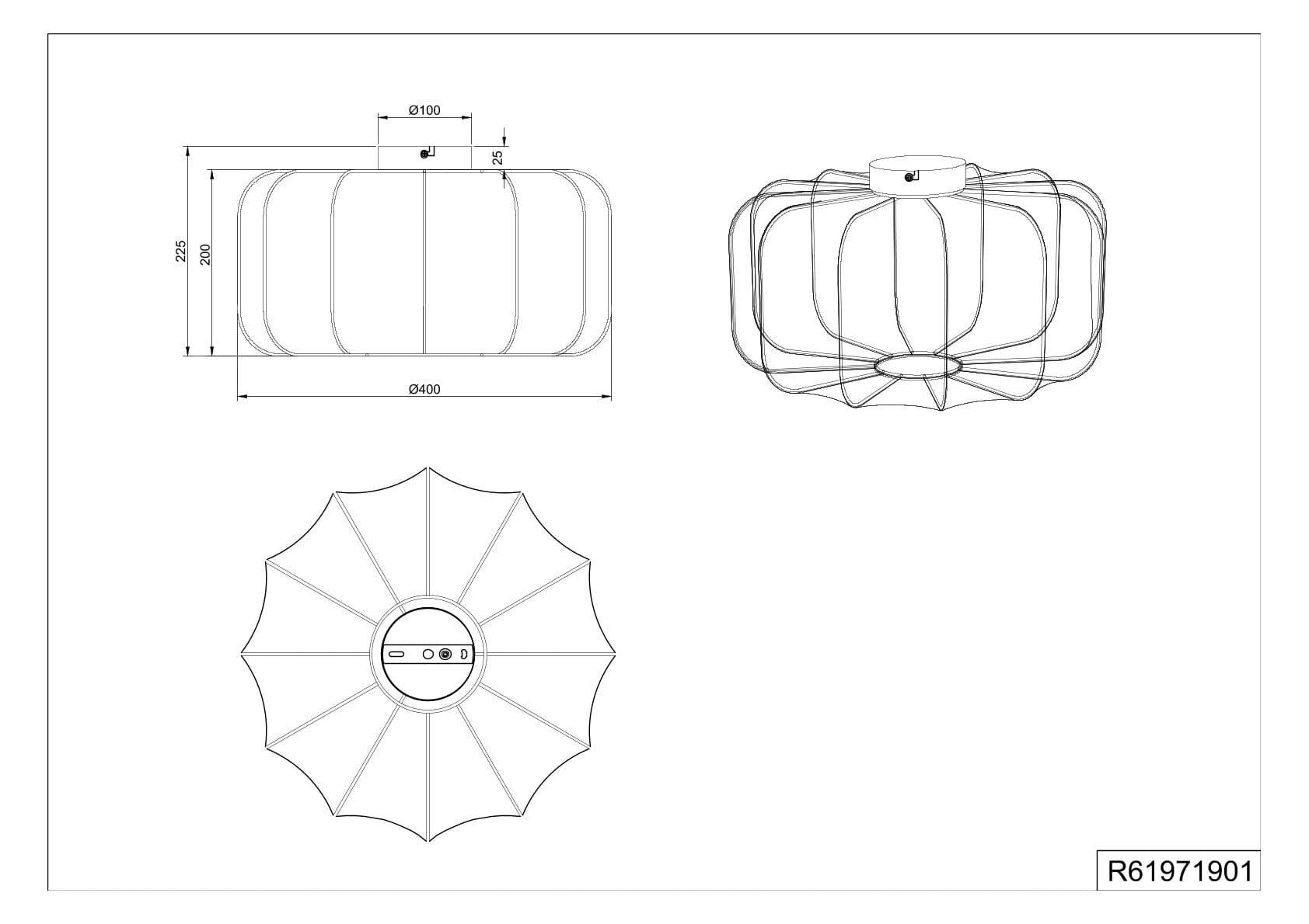 Plafoniera, tessuto e metallo, bianco e nero, D 40 cm, Madeline