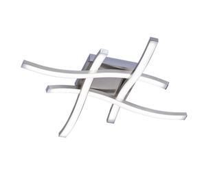 Plafoniera LED 4 luci, metallo, nichel opaco, 46x7x46 cm, Route