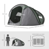 Tenda da Campeggio Pop Up 2 Posti con 2 Porte, 4 Finestre e Telo Impermeabile, 263.5x220x123 cm, Verde Scuro