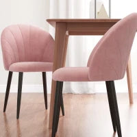 Set 2 Sedie da Pranzo Imbottite Stile Nordico in Metallo e Velluto, 52x54x79cm, Rosa