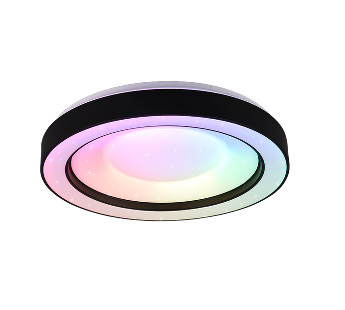 Plafoniera LED RGB effetto stelle, nero e cromo, 49x8 cm, Arco