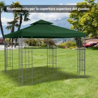 Copertura Telo per Gazebo da Giardino 3x3 m, Tetto Anti-UV Impermeabile in Poliestere Verde Scuro