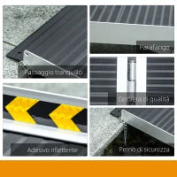 Rampa per Sedia a Rotelle Pieghevole in Alluminio con Deflettori e Adesivi, 91x73.6x5.1 cm, Nero