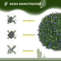 Set di 2 Piante Artificiali a Sfera con Fiori di Lavanda per Casa e Giardino Ø42 cm, Verde e Viola