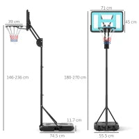 Canestro Basket da Esterno Regolabile da 146-236 cm con Ruote e Base Riempibile, Nero
