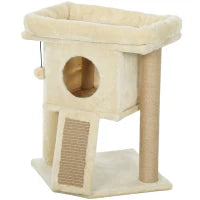 Albero per Gatti con Base per Graffi in Iuta, Piattaforma, Pallina, Casa per Gatti, Beige, 40 x 40 x 57 cm