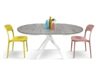 PAZZO DESIGN Tavolo Allungabile con Gambe Incrociate rotondo, Made in Italy, Basamento bianco, Grigio cemento