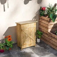 Casotto da Giardino in Legno 63,5x40x90 cm Armadio per Archiviazione Attrezzi con 2 Ripiani e Porta Naturale