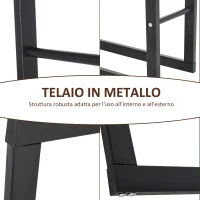 Porta Legna Verticale in Metallo Nero da Interni ed Esterni con Portata 100 kg max, 40x25x150 cm