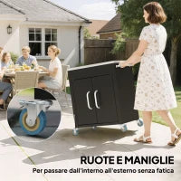 Carrello da Cucina in Acciaio Inox con Armadietto Contenitore e 6 Ganci, 86x50x86.5 cm, Nero