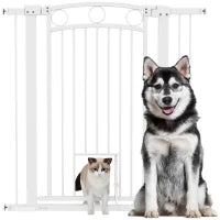 Cancellino per Cani Regolabile da 76-104 cm, Cancelletto Alto 106 cm con 2 Estensioni, Bianco