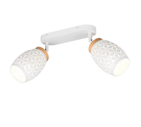 Barra 2 spots, metallo, bianco e legno, L 28 cm, Bidar