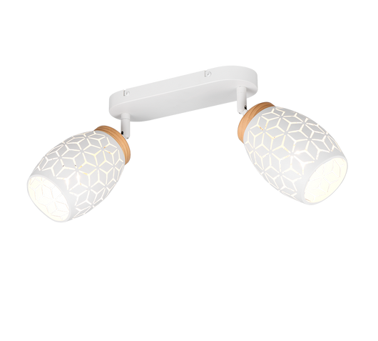 Barra 2 spots, metallo, bianco e legno, L 28 cm, Bidar