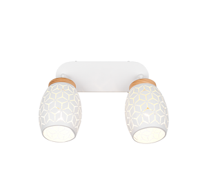 Barra 2 spots, metallo, bianco e legno, L 28 cm, Bidar