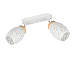 Barra 2 spots, metallo, bianco e legno, L 28 cm, Bidar