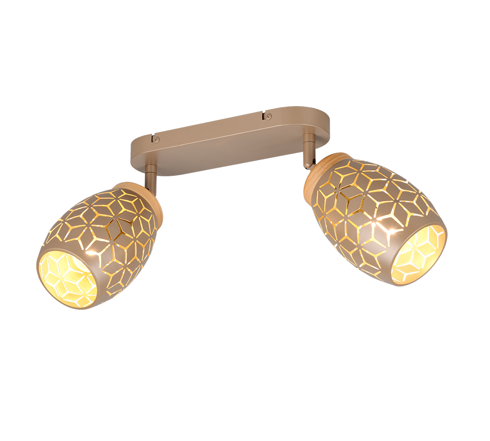 Barra 2 spots, metallo, caffè e legno, L 28 cm, Bidar