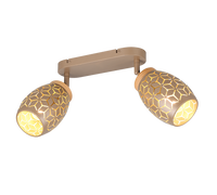 Barra 2 spots, metallo, caffè e legno, L 28 cm, Bidar