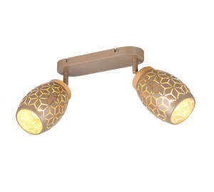 Barra 2 spots, metallo, caffè e legno, L 28 cm, Bidar