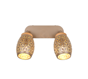 Barra 2 spots, metallo, caffè e legno, L 28 cm, Bidar