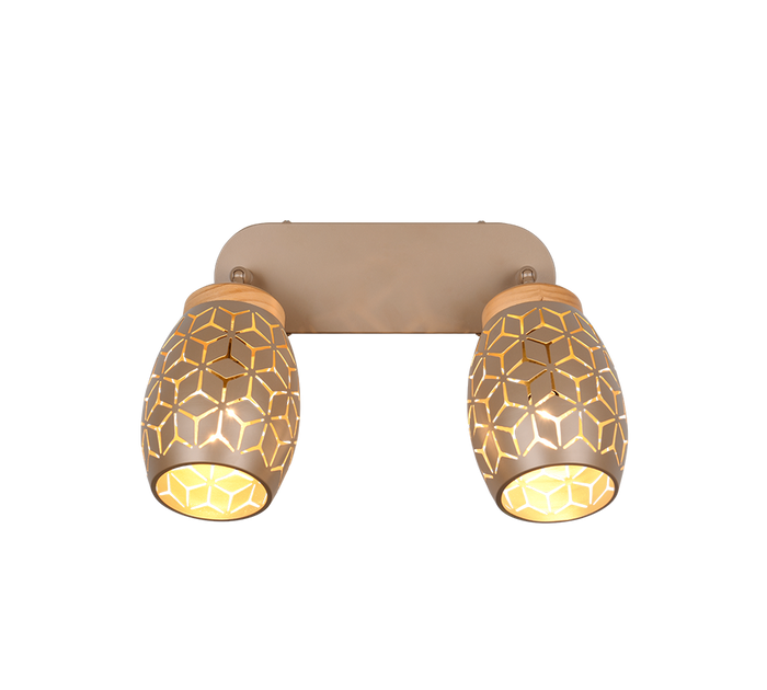 Barra 2 spots, metallo, caffè e legno, L 28 cm, Bidar