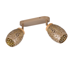 Barra 2 spots, metallo, caffè e legno, L 28 cm, Bidar