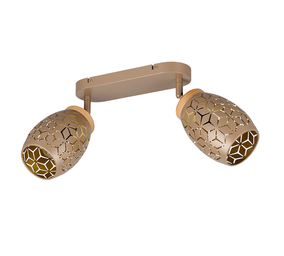 Barra 2 spots, metallo, caffè e legno, L 28 cm, Bidar