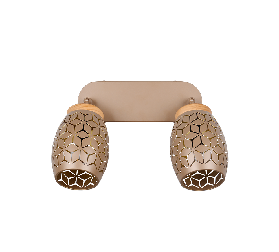 Barra 2 spots, metallo, caffè e legno, L 28 cm, Bidar