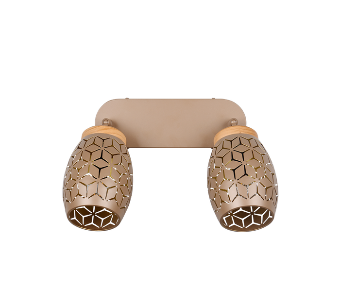 Barra 2 spots, metallo, caffè e legno, L 28 cm, Bidar