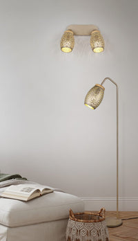 Barra 2 spots, metallo, caffè e legno, L 28 cm, Bidar