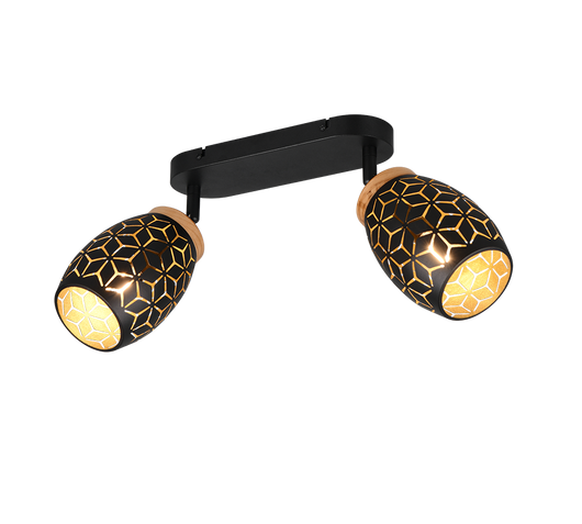 Barra 2 spots, metallo, nero e legno, L 28 cm, Bidar