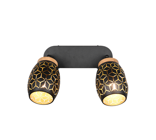 Barra 2 spots, metallo, nero e legno, L 28 cm, Bidar