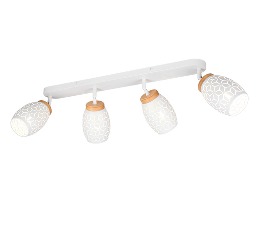 Barra 4 spots, metallo, bianco e legno, L 74 cm, Bidar