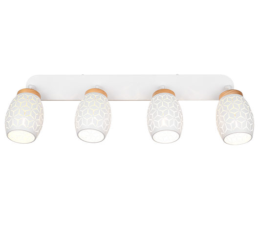 Barra 4 spots, metallo, bianco e legno, L 74 cm, Bidar